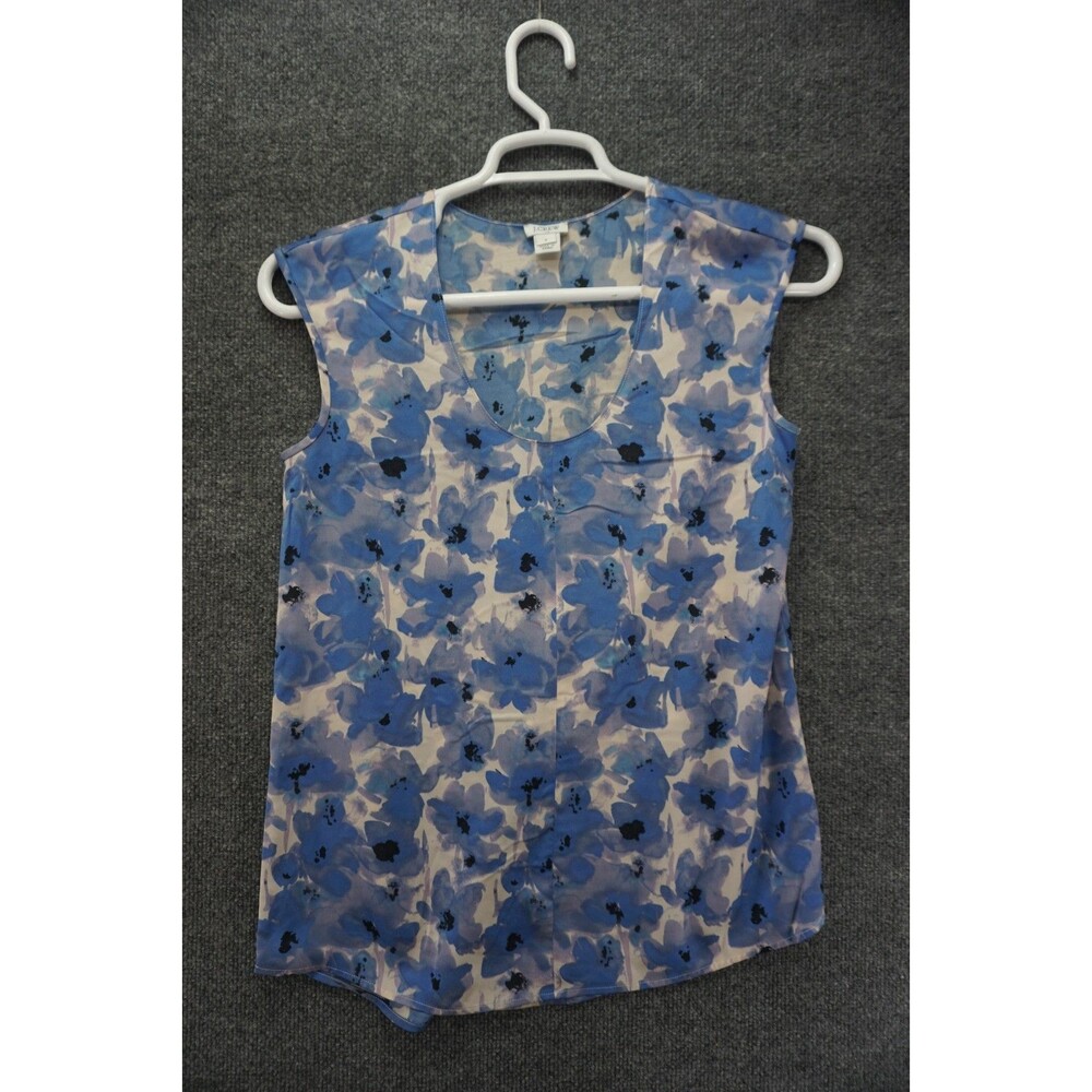 J Crew Tank Top Womens Size 2 Sleeveless Blouse White Blue Floral